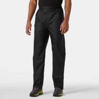 Black Helly Hansen men's waterproof trousers with elastic waistband and straight legs, size M.