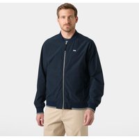Navy Helly Hansen men's bomber jacket, zip closure, ribbed cuffs and hem, small logo on chest, size S.
