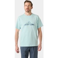 Blue Helly Hansen men's T-shirt, size L, with mountain graphic on chest, short sleeves, crew neck.