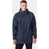Navy Helly Hansen men's rain coat, windproof with hood, front zipper, and snap buttons, size S.