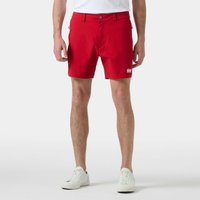 Red Helly Hansen men's quick-dry shorts, 6-inch length, size L, with button closure and side pockets.