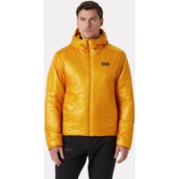 Yellow Helly Hansen men's hooded down jacket, size XL, with front zipper and HH logo on chest.