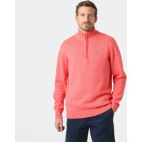 White Helly Hansen men's half-zip sweater, ribbed cuffs and hem, small logo on chest, size L.