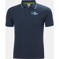 Navy Helly Hansen polo with Ocean Race logo, white and blue trim on collar, short sleeves, size L.