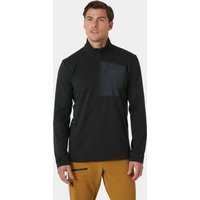 Black Helly Hansen men's half zip fleece with chest pocket, medium size, worn by model with brown pants.