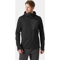 Black Helly Hansen men's hooded fleece jacket, 2XL, with front zipper and chest pocket.