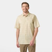 Beige Helly Hansen men's short sleeve shirt, button-up, collared, size XL, worn by a model against a plain background.