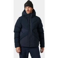 Navy Helly Hansen men's down jacket, 2XL, with modular design, hood, and front zipper.