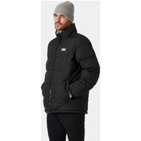 Black Helly Hansen reversible puffer jacket with logo on chest, high collar, and side pockets.