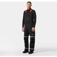 Black Helly Hansen Arctic Patrol pants with suspenders, reflective stripes, and reinforced knee patches, size L.