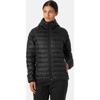 Black Helly Hansen women’s hooded insulator jacket, quilted design, full zip, side pockets, size S.