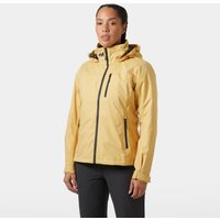 Beige Helly Hansen women’s sailing jacket, hooded, zippered pockets, adjustable cuffs, size 4XL.