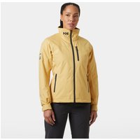 Beige Helly Hansen women's sailing jacket with black zippers, high collar, and logo on chest and sleeve, size XL.