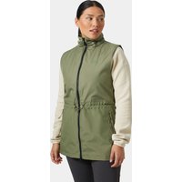 Green Helly Hansen women's spring vest, medium, with high collar, front zipper, and adjustable waist.