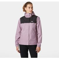 Purple Helly Hansen women's rain jacket, black shoulder panels, hooded, zip front, size XL.