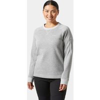 Gray Helly Hansen women’s crewneck sweater, long sleeves, ribbed cuffs, small logo on chest, size S.