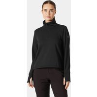 Black Helly Hansen women’s fleece with high collar, quarter zip, and cinched waist, size XL.