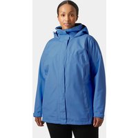 Blue Helly Hansen women's Aden Plus jacket, 2X, with hood, zip closure, and adjustable cuffs.