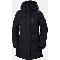 Black Helly Hansen women's puffy parka, lightweight, hooded, quilted design, size XL.
