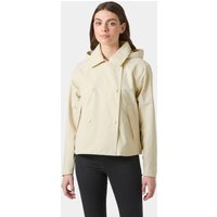White Helly Hansen women's short trench coat, double-breasted with wide collar, size XL.