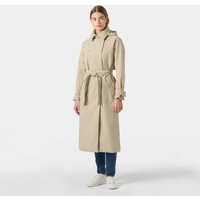 Beige Helly Hansen women's trench coat, XL, with belt, hood, and button closure.