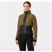 Brown Helly Hansen women's hybrid jacket, quilted black front panel, high collar, full zip, size XL.
