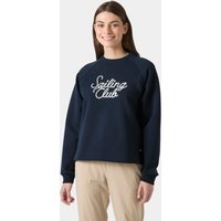 Navy Helly Hansen women's sweatshirt with "Sailing Club" text, long sleeves, crew neck, size L.