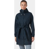 Navy Helly Hansen women's trench coat, XS, with hood, waist belt, and buttoned cuffs.