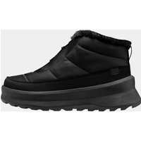 Black Helly Hansen women's Cora boots with quilted texture, faux fur trim, and thick rubber sole.