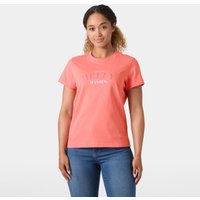 Pink Helly Hansen Women's Core Graphic T-shirt 2.0, short sleeves, crew neck, small white logo on chest, size S.