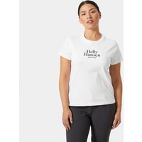 White Helly Hansen women's T-shirt with black logo on chest, short sleeves, crew neck, size L.