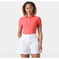 Pink Helly Hansen women's polo shirt, quick-dry stretch fabric, short sleeves, buttoned collar, size M.