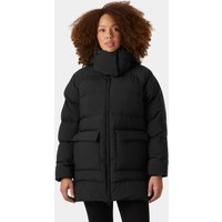 Black Helly Hansen Women's Ellie Puffy Parka, quilted design, high collar, front zipper, and large pockets, size M.