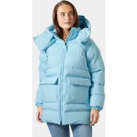 Blue Helly Hansen Women's Ellie Puffy Parka, hooded, quilted design, front zipper, size L.