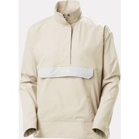 White Helly Hansen women's anorak with high collar, front flap pocket, and long sleeves, size L.