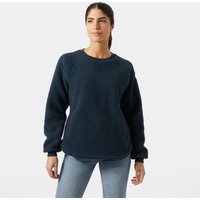 Navy Helly Hansen women's teddy sweater, long sleeves, crew neck, soft texture, size L.