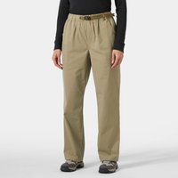 Beige Helly Hansen women's relaxed-fit pants with elastic waistband and adjustable belt.