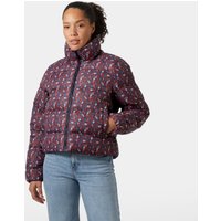 Navy Helly Hansen women's puffer jacket, quilted design, high collar, front zipper, size XL.