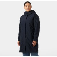Navy Helly Hansen women's raincoat with hood, insulated, knee-length, size XS.