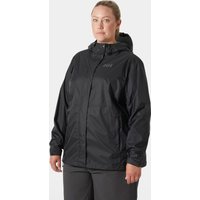 Black Helly Hansen women's rain jacket with hood, front zipper, and adjustable cuffs, size 1X.