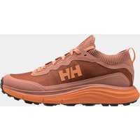 Orange Helly Hansen women's Luna Ridge shoe, size 7.5, with textured sole, lace-up design, and HH logo on the side.