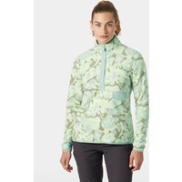 Green Helly Hansen women's fleece with abstract print, quarter-zip, and high collar, size S.