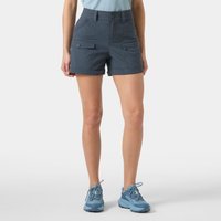 Blue Helly Hansen women's shorts, XL, with front pockets and button closure, worn with blue sneakers.