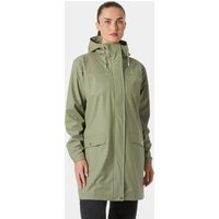 Green Helly Hansen women's waterproof rain coat, XL, with hood, front zipper, and two large pockets.