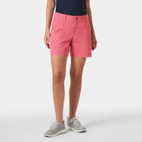 Red Helly Hansen women's shorts with front button closure, belt loops, and side pockets, worn by a model.