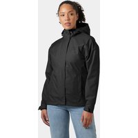 Black Helly Hansen women's rain jacket, hooded, with front zipper and adjustable cuffs, size 4XL.