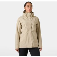 Beige Helly Hansen women's rain jacket, 2XL, with hood, front zipper, and flap pockets.