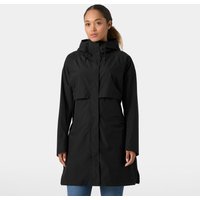 Black Helly Hansen women's Sienna raincoat, XL, with hood, front flap pockets, and long sleeves.