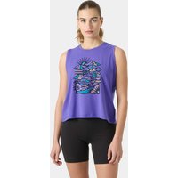 Purple Helly Hansen women's tank top with colorful graphic design, sleeveless, medium size.