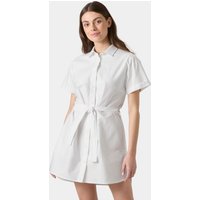 White Helly Hansen shirt dress with short sleeves, button-down front, and waist tie, size L.